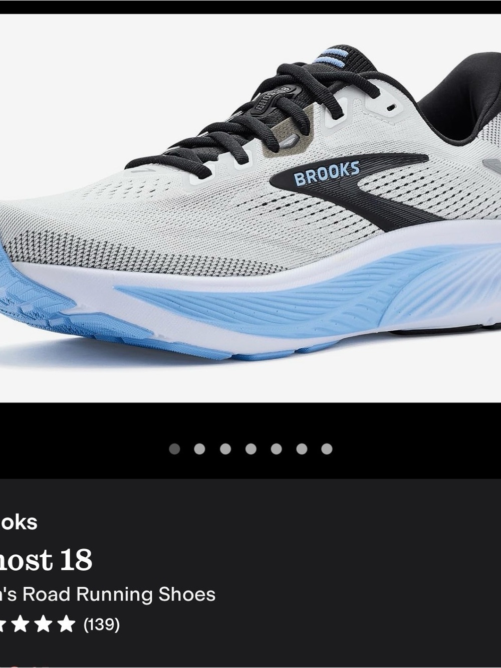 Brooks Men's Ghost 18 Running Shoes - White, Black & Light Blue